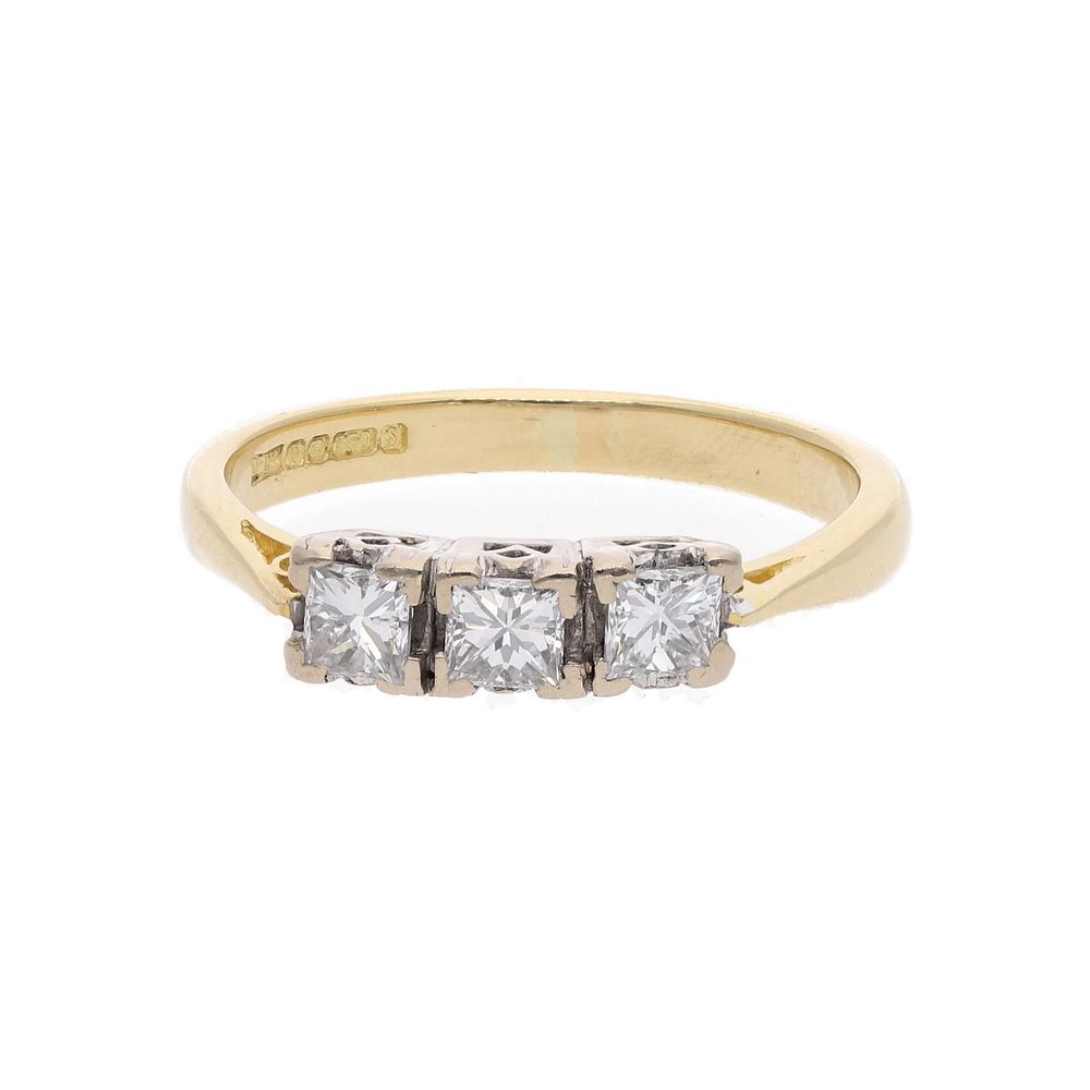 Lot 320: 18ct Gold and Diamond Three Stone Ring, Size 6.75 US | Size N UK