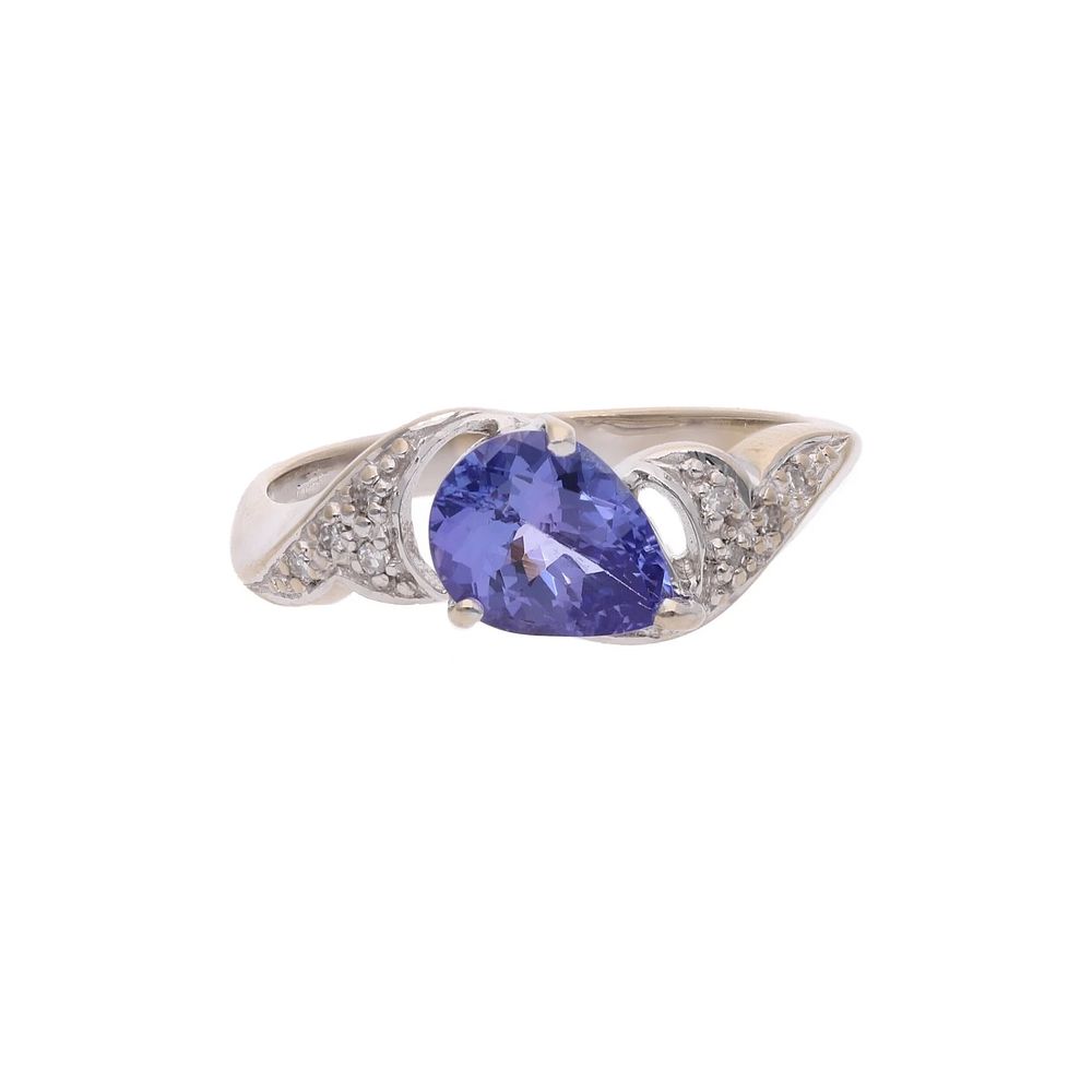 Lot 321: 18ct Gold Tear Drop Tanzanite and Diamond Ring, Size 6.5 US | Size N UK