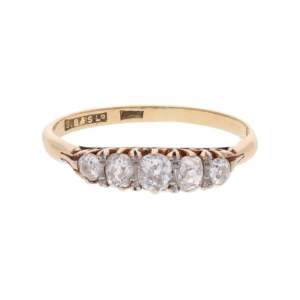 Lot 326: Antique 18ct Gold and Diamond Five Stone Ring.