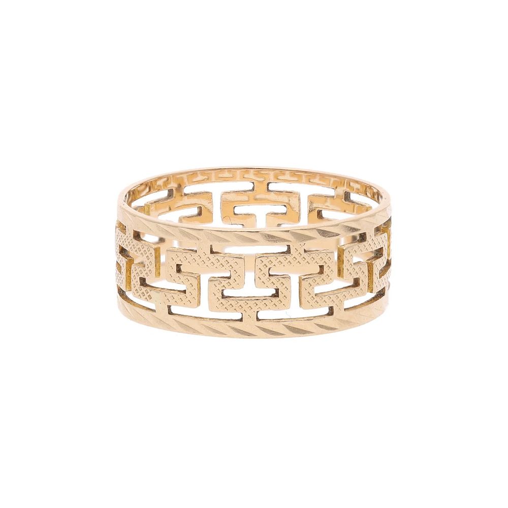 Lot 335: 9ct Gold Pierced Greek Key Band Ring.