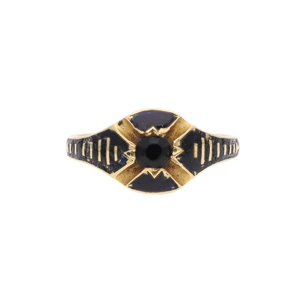 Lot 336: Victorian 18ct Gold Enamel and Black Gem Ring.