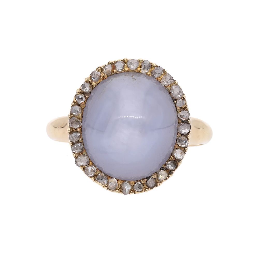 Lot 337: Antique 18ct Gold Star Sapphire and Rose Cut Diamond Ring.