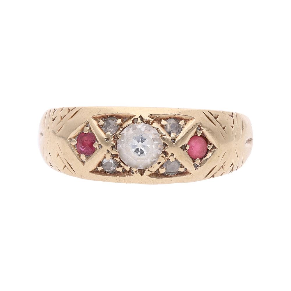 Lot 340: 14ct Gold Ruby, Diamond and Spinel Ring, Size 8.5 | R
