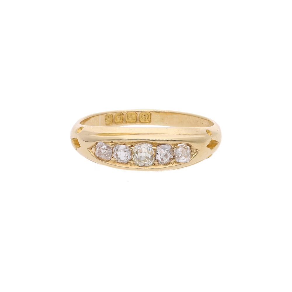 Lot 353: 18ct Gold and Diamond Five Stone Ring.