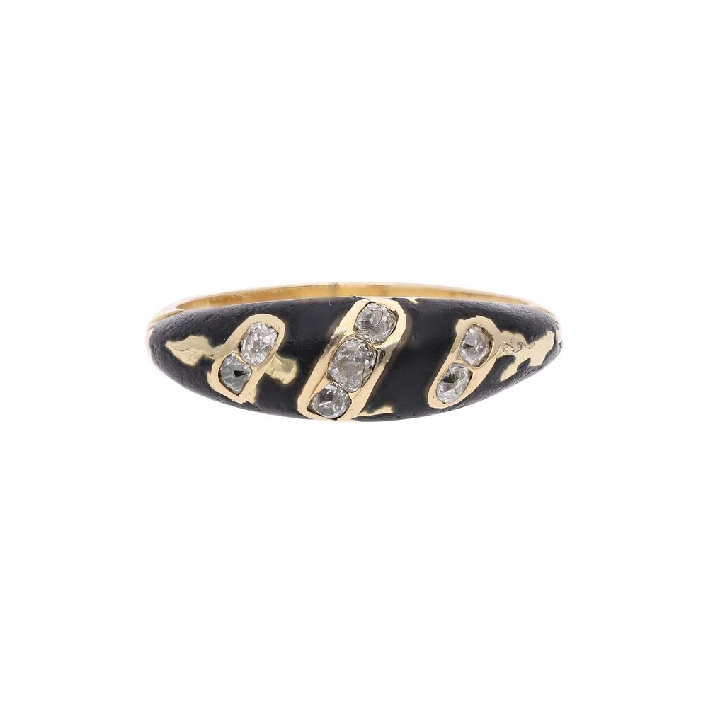 Lot 357: Victorian 18ct Gold Diamond and Enamel Dress Ring, Size 6.25 US | Size M UK