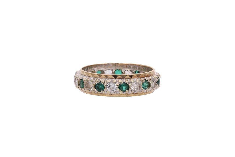 Lot 371: 9ct Gold Emerald and Cz Eternity Ring, Size I.