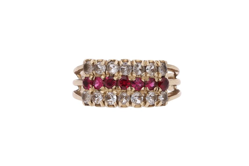 Lot 374: 9ct Gold Ruby and Cz Ring, Size N.