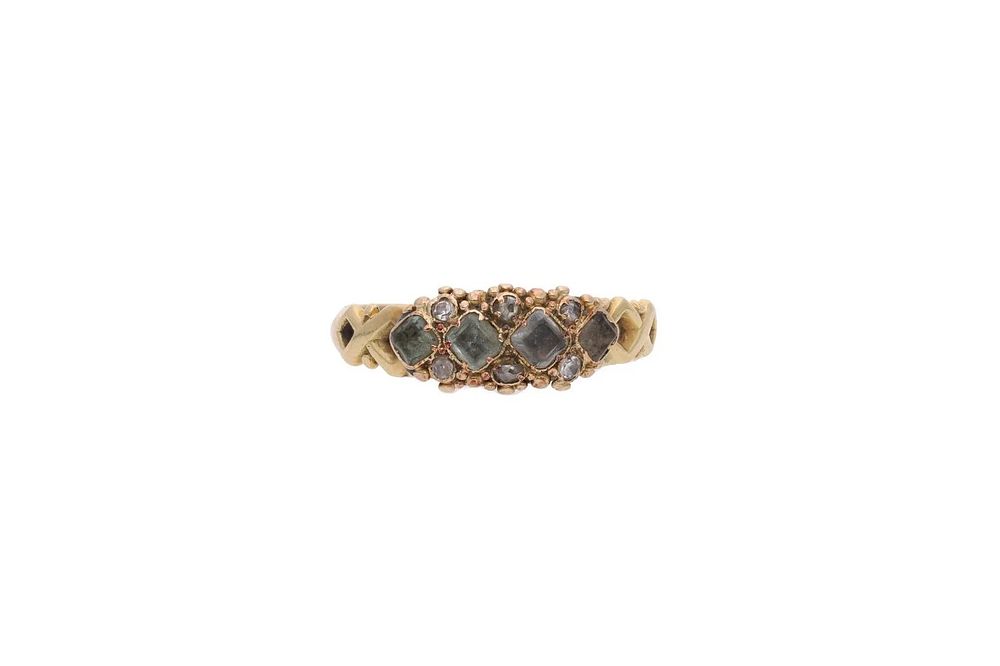 Lot 381: Georgian 18ct Gold Gem and Diamond Ring, Size I.