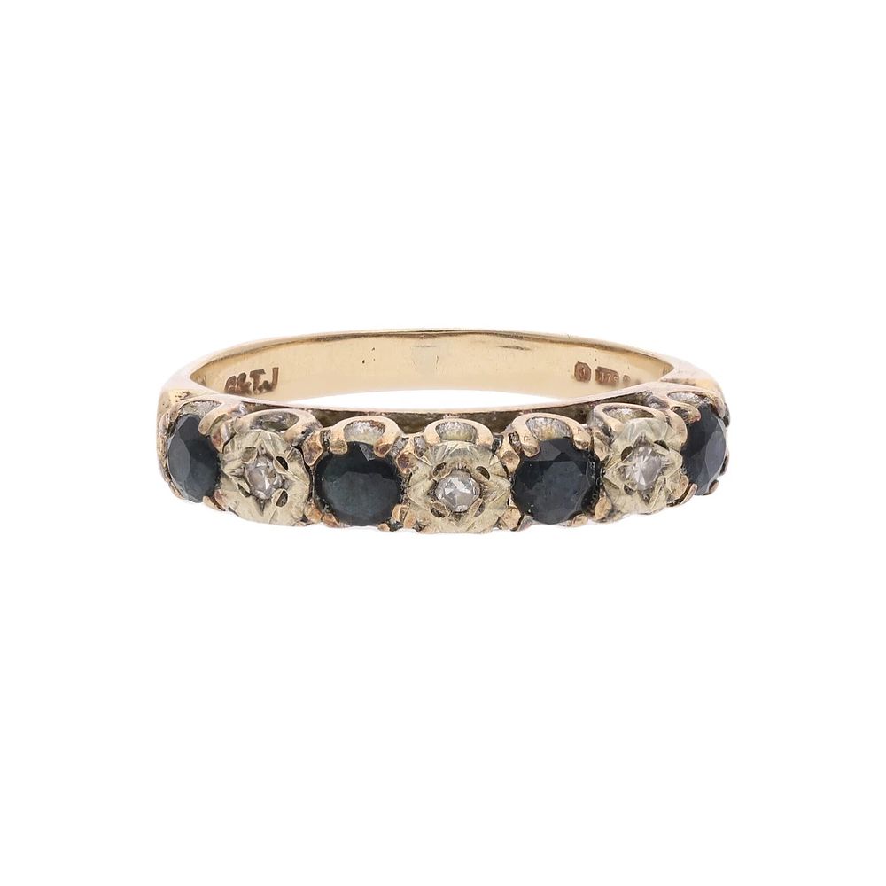 Lot 383: 9ct Gold Sapphire and Diamond Ring, Size L 1/2.