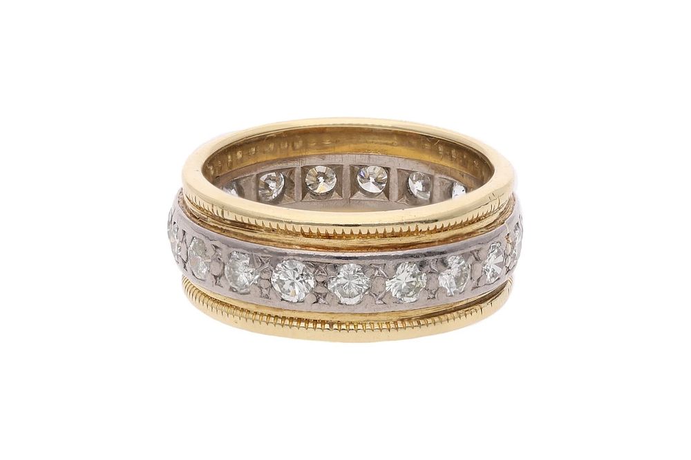 Lot 388: 18ct Yellow and White Gold Diamond Gents Band Ring, Size 5 US | Size J 1/2 UK