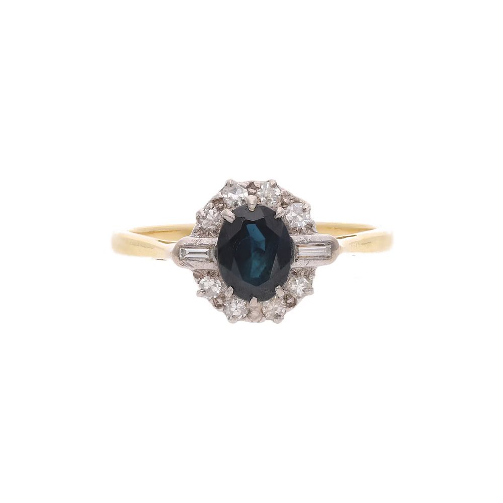 Lot 403: 18ct Gold Sapphire and Diamond Cluster Ring, Size 7.25 US | Size O UK