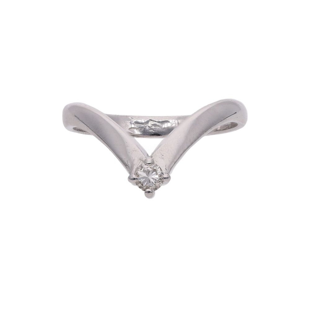 Lot 418: 18ct White Gold and Single Diamond Wishbone Ring, Size 6.5 US | Size N UK