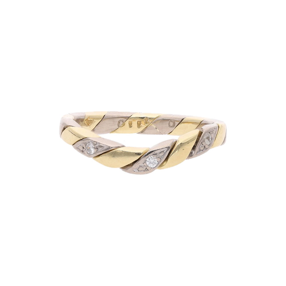 Lot 420: 18ct Yellow and White Gold Diamond Wishbone Ring, Size 6 US | Size L 1/2 UK