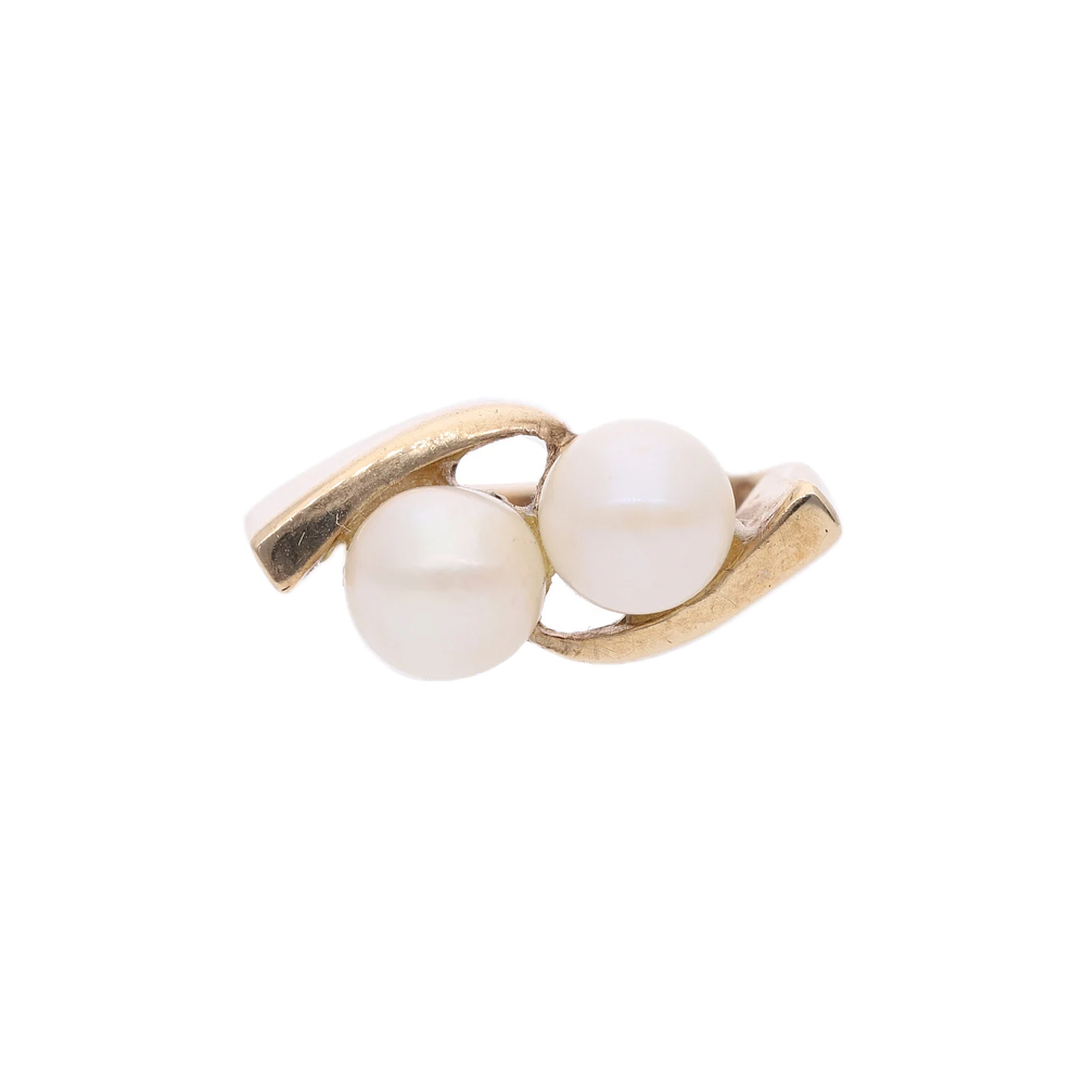 Lot 422: 9ct Gold and Pearl Crossover Ring, Size 4.75 US | Size J UK