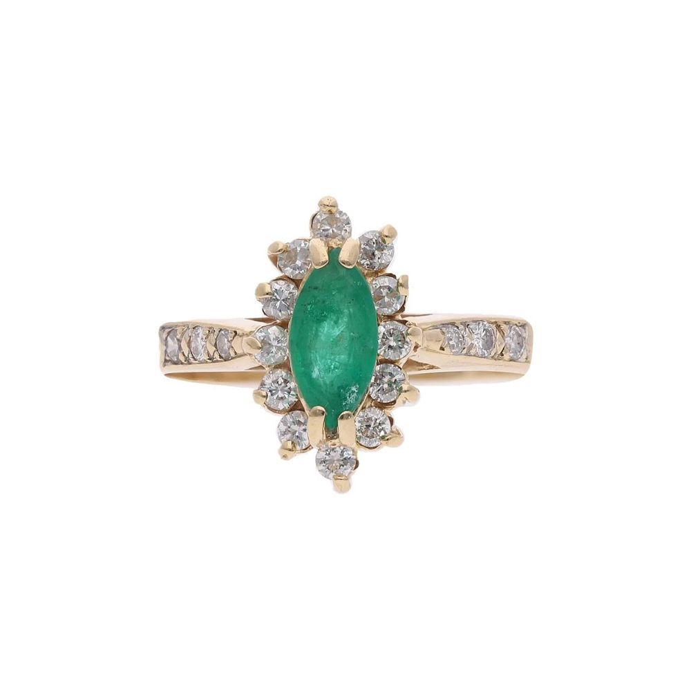 Lot 433: 14ct Gold Emerald and Diamond Cluster Ring, Size N.