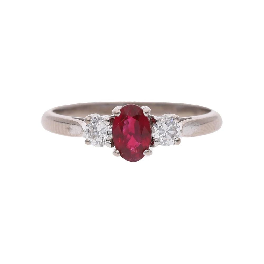 Lot 434: 18ct White Gold Ruby and Diamond Ring, Size N.