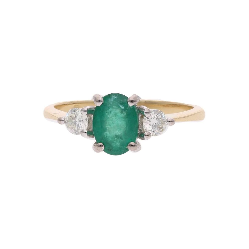 Lot 435: 18ct Gold Emerald and Diamond Ring, Size K.