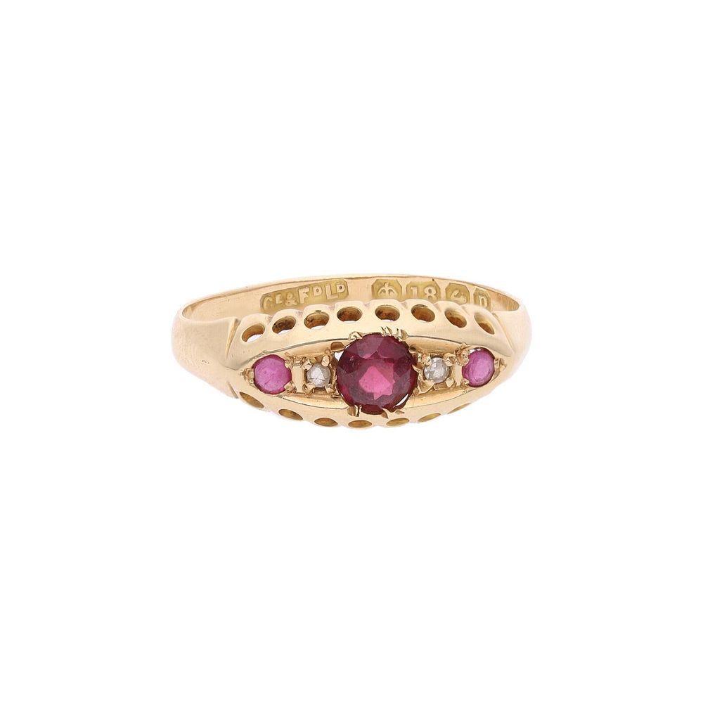 Lot 461: Antique 18ct Gold Purple Gem and Diamond Ring, Size 6.5 | M 1/2