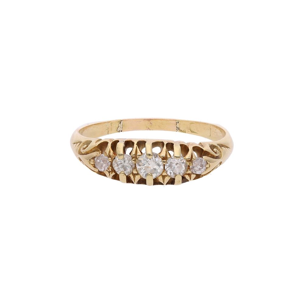 Lot 464: Antique 18ct Gold and Diamond Five Stone Ring, Size 6.75 | N