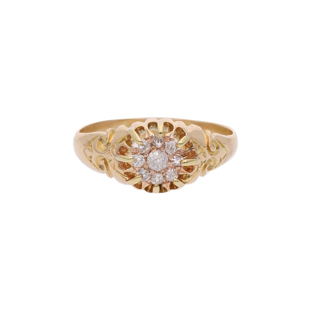 Lot 465: Antique 18ct Gold and Diamond Cluster Ring, Size 5.75 | L 1/2