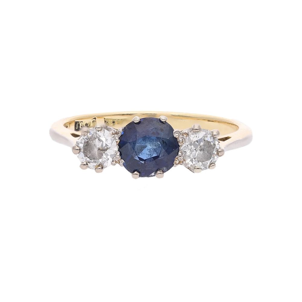 Lot 474: 18ct Gold Sapphire and Diamond Three Stone Ring