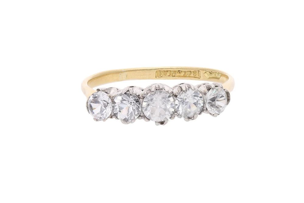 Lot 481: 18ct Gold Platinum and White Gem Five Stone Ring, Size 8.25 | Q