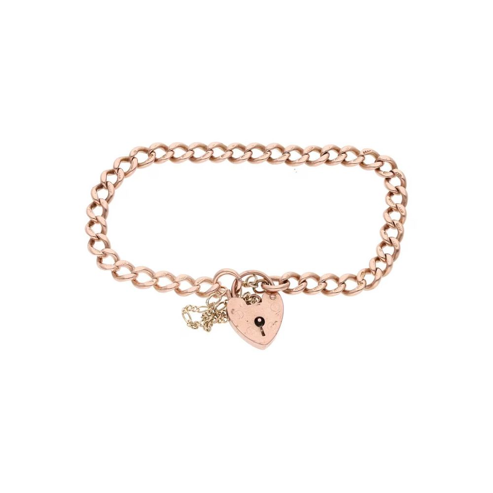 Lot 518: 9ct Rose Gold and Padlock Charm Bracelet.