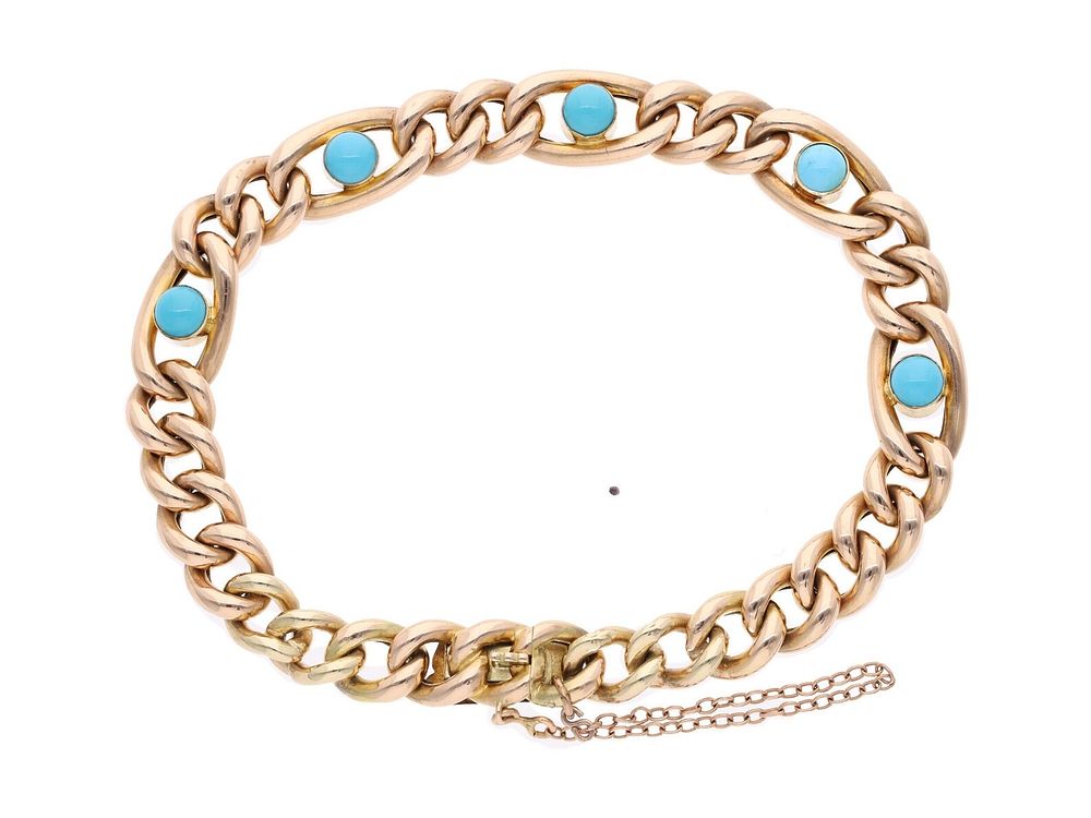 Lot 534: Victorian 15ct Gold and Turquoise Link Bracelet.