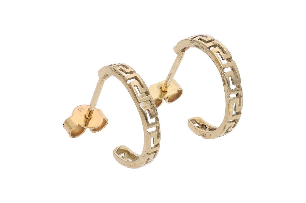 Lot 546: 9ct Gold Greek Key Hoop Earrings.