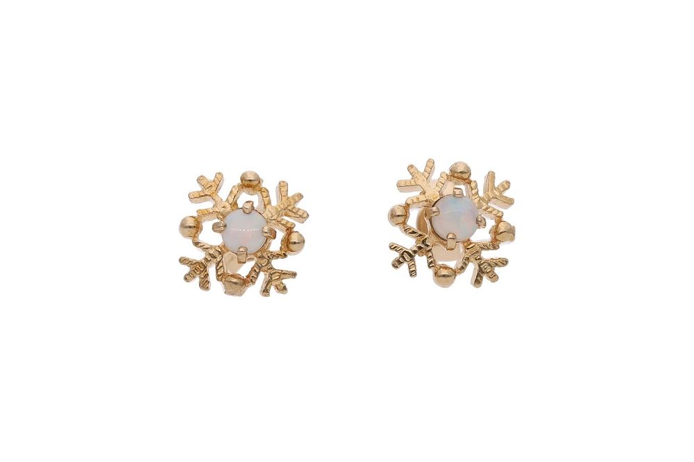 Lot 548: 9ct Gold and Opal Snowflake Stud Earrings
