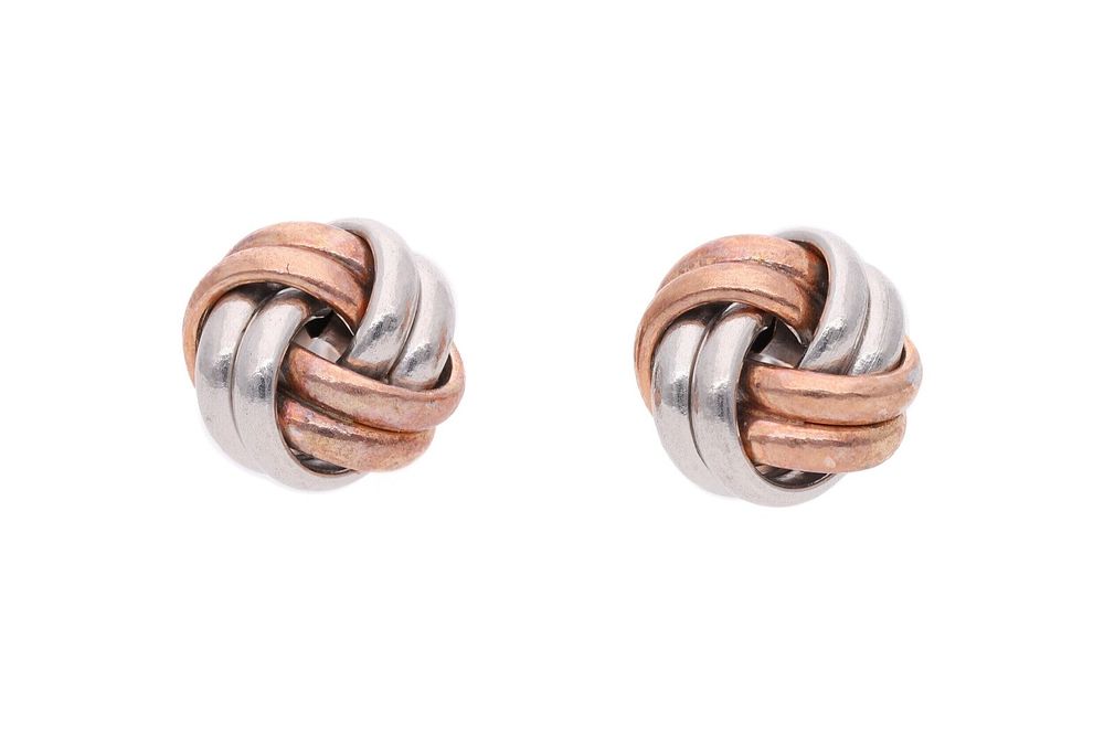 Lot 549: 9ct Gold Two Tone Stud Earrings.