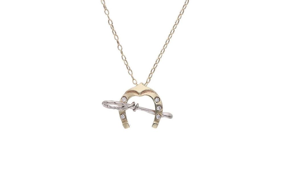 Lot 567: 9ct Gold and Diamond Horse Shoe Necklace, 20 Inch Chain.