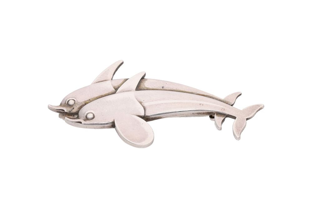 Lot 582: Georg Jensen Sterling Silver Twin Dolphin Brooch