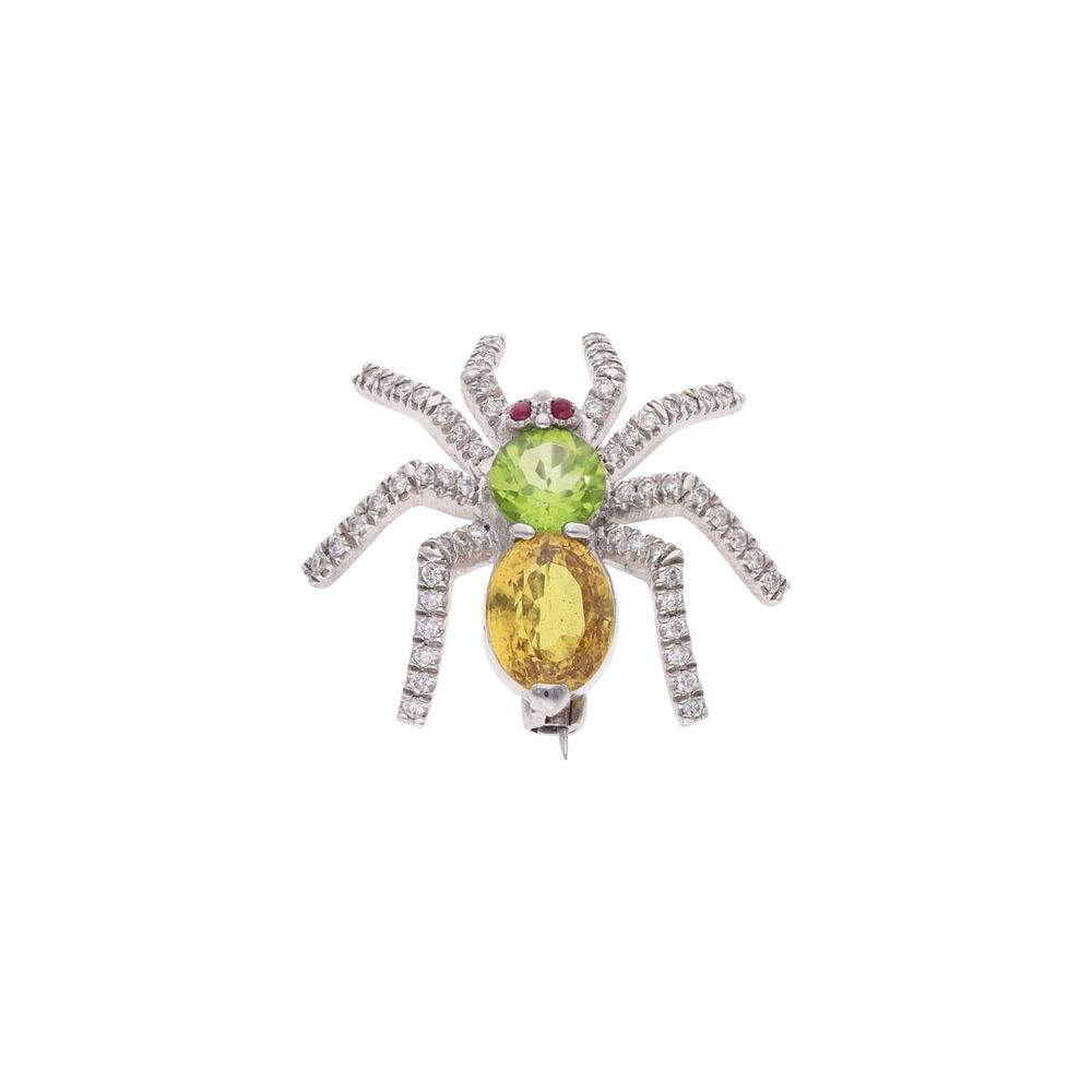 Lot 584: 18ct White Gold Diamond, Citrine, Peridot and Ruby Spider Brooch