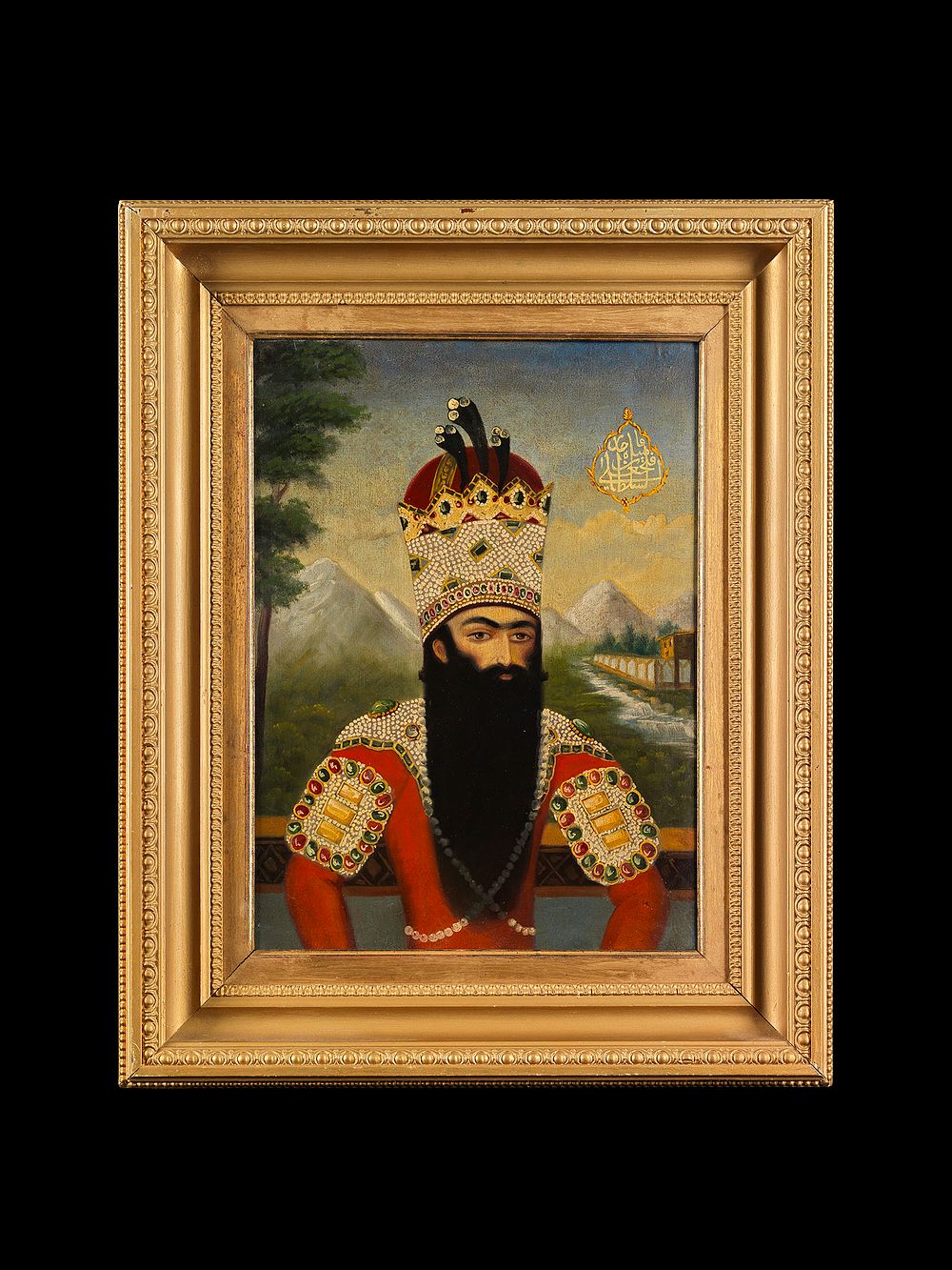 Lot 153: A PORTRAIT OF FATH ALI SHAH QAJAR, OIL ON CANVAS