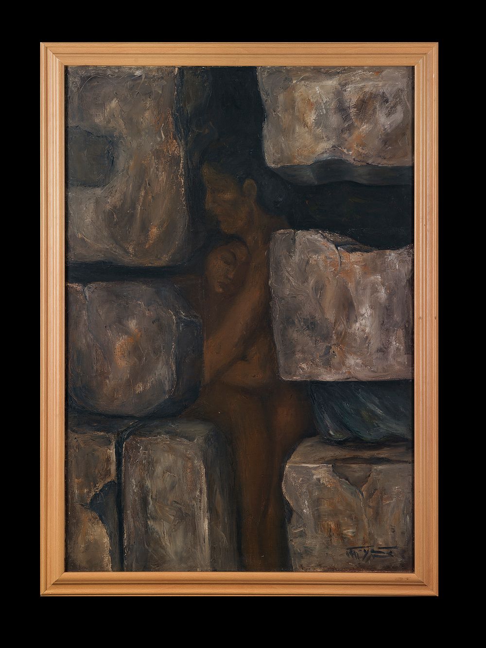 Lot 178: NUDE EMBRACE, OIL ON BOARD, MOHAMED SHAKER (EGYPTIAN B. 1947)