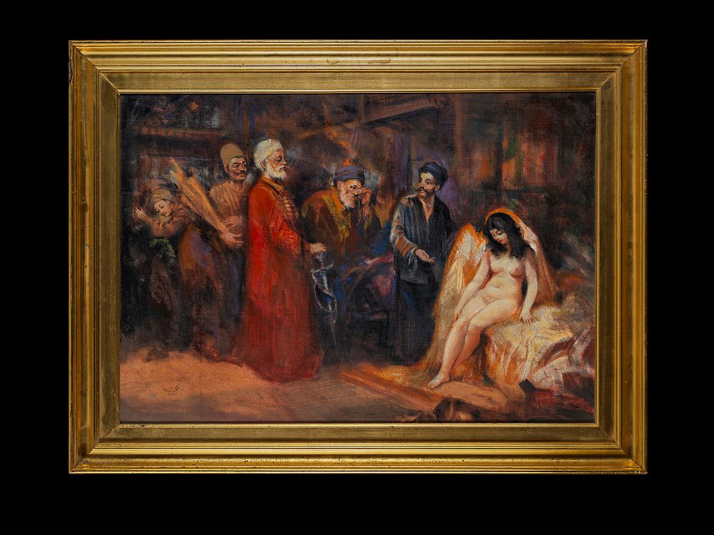 Lot 188: PRESENTING THE VIRGIN, OIL ON BOARD, FOUAD TAG (EGYPTIAN, B. 1933)