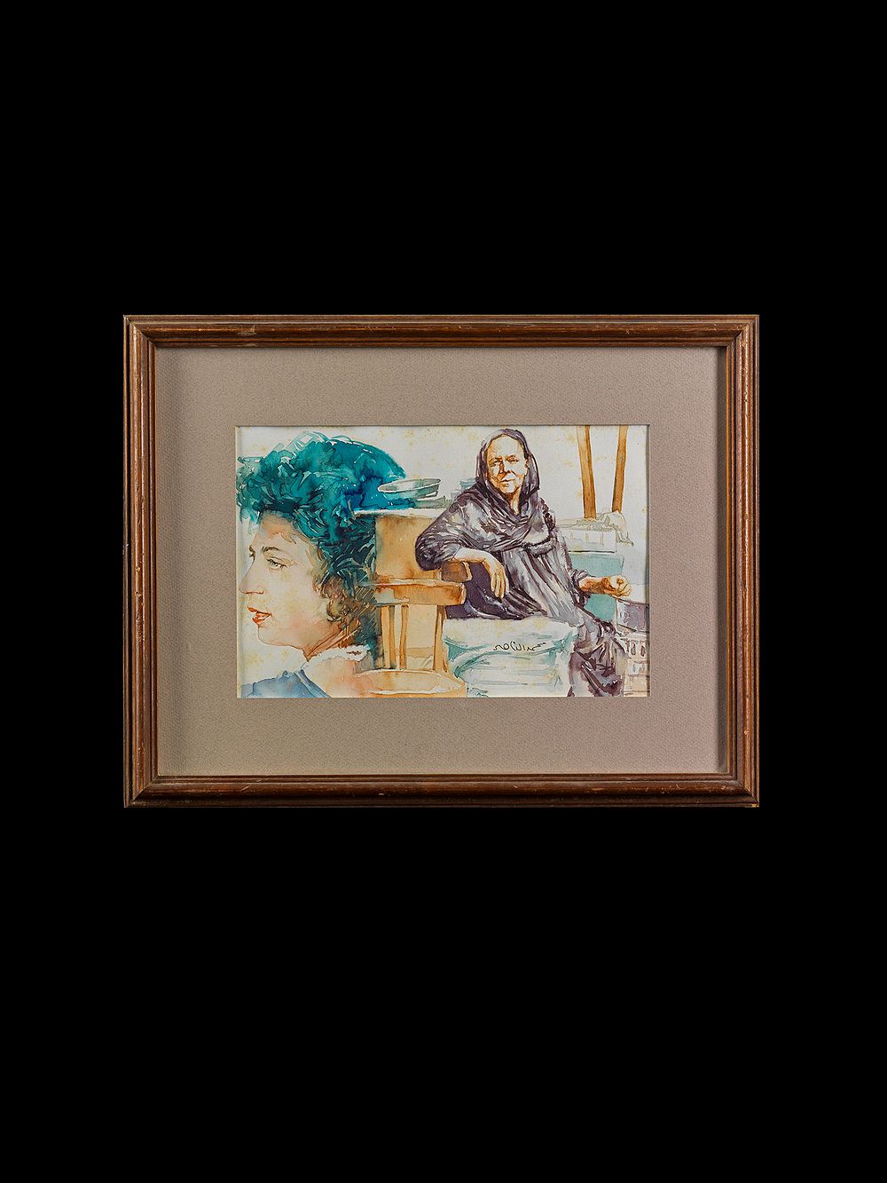 Lot 204: LADY LOOKING RIGHT, WATERCOLOUR PAINTING, MOHAMMED NASSER (EGYPTIAN)