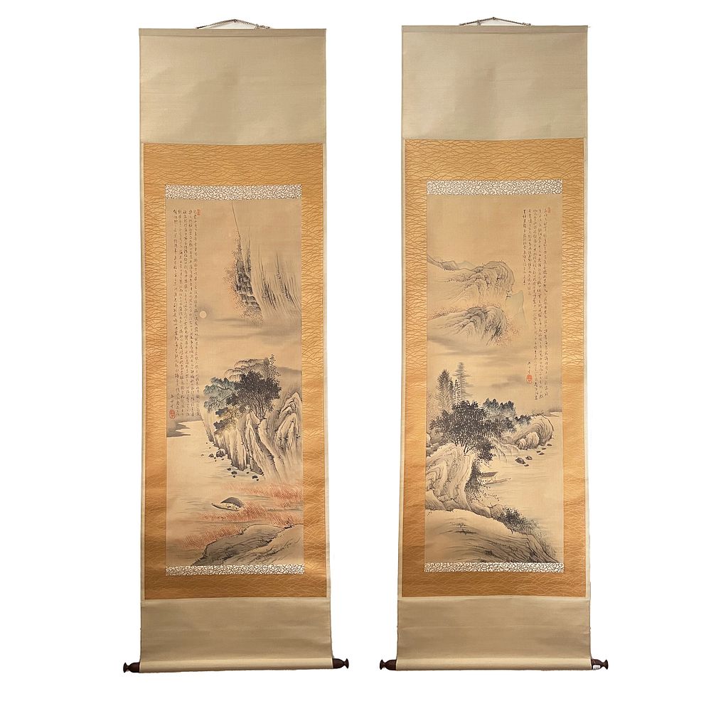 Lot 169: A PAIR OF JAPANESE INK AND COLOUR ON SILK PAINTINGS, AFTER TANOMURA CHIKUDEN (1777-1835)