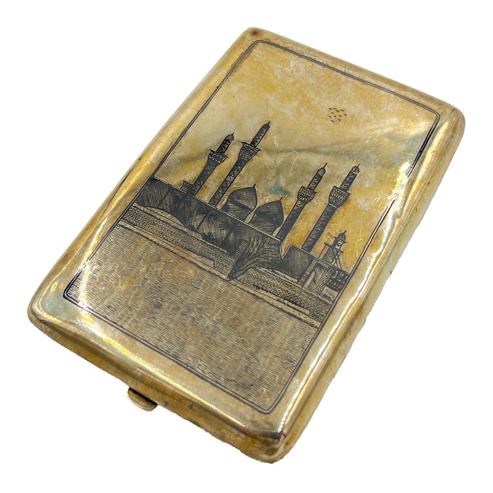 Lot 182: SILVER AND NIELLO CIGARETTE CASE, IRAQ, 20TH CENTURY