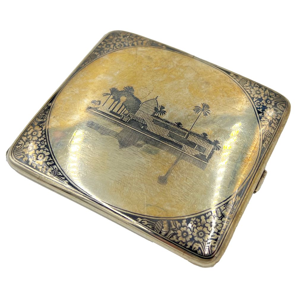 Lot 184: NIELLO SILVER CIGARETTE CASE, IRAQ, 20TH CENTURY