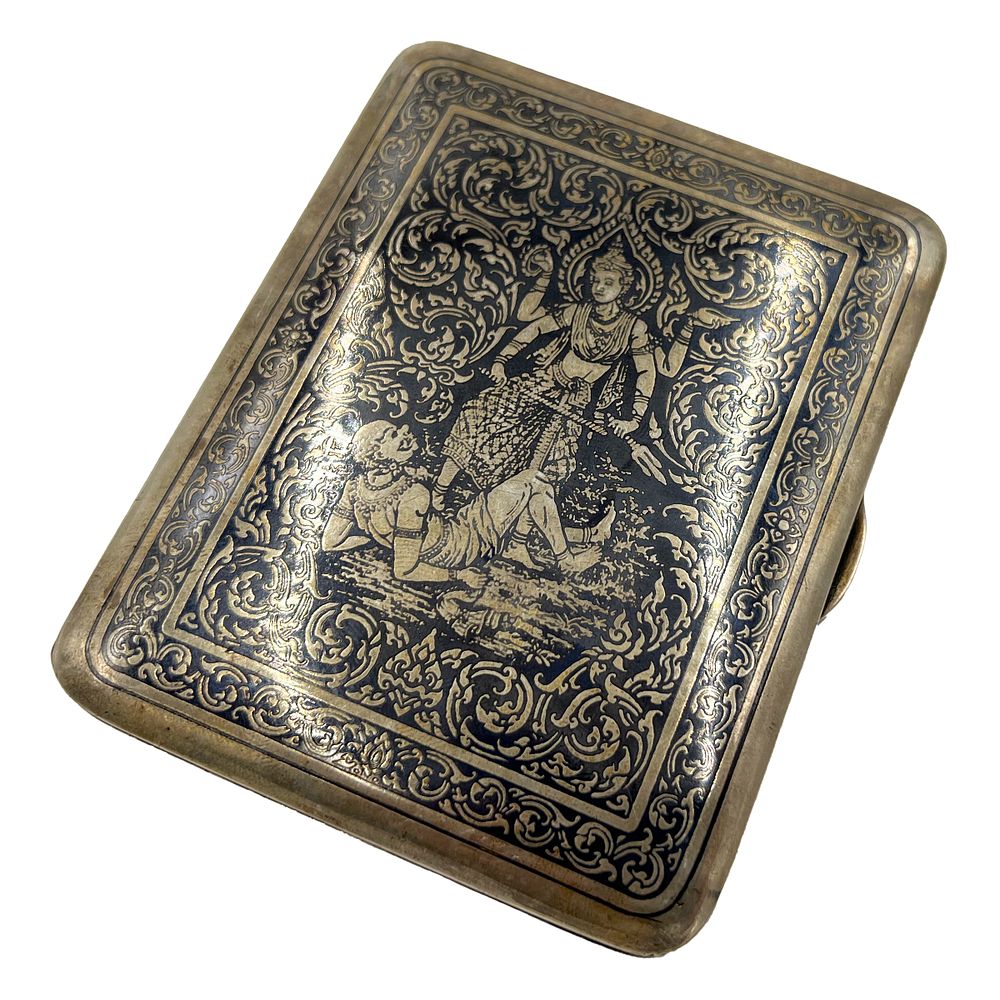 Lot 191: SOLID SILVER NIELLO SIAM CIGARETTE CASE