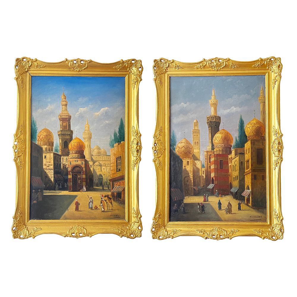 Lot 218: PAIR OF OIL ON CANAVS ORIENTAL PAINTINGS, 19TH CENTURY