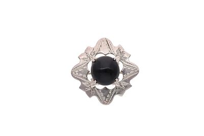 Vintage Sterling Silver and Black Gem Brooch, Birmingham 1974. Vintage Sterling Silver and 