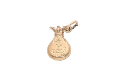 9ct Gold Hundred Pound Money Bag Charm 
HALLMARKS: marked for 9ct Gold 
MEASUREMENT: 18mm 