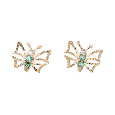9ct Gold Emerald Butterfly Earrings, DO NOT COME WITH BUTTERFLY BACK. 
HALLMARKS: Marked for 