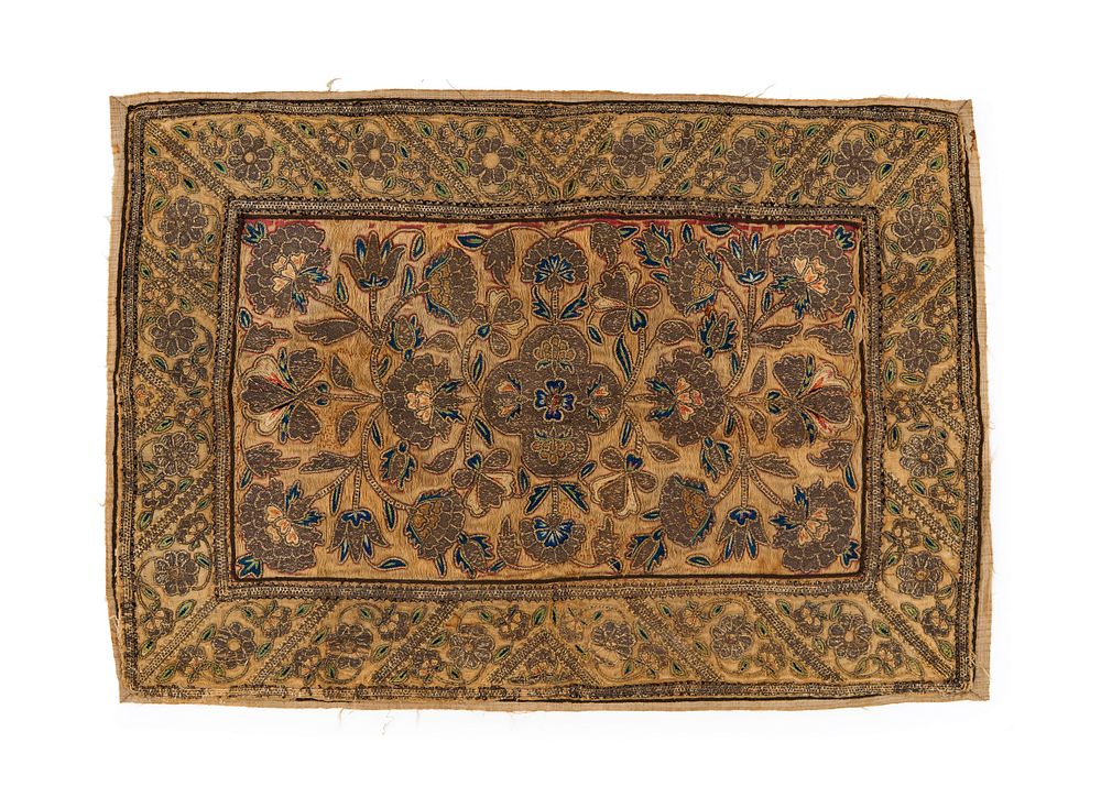 Lot 208: OTTOMAN METAL AND SILK THREAD TEXTILE, 18TH CENTURY