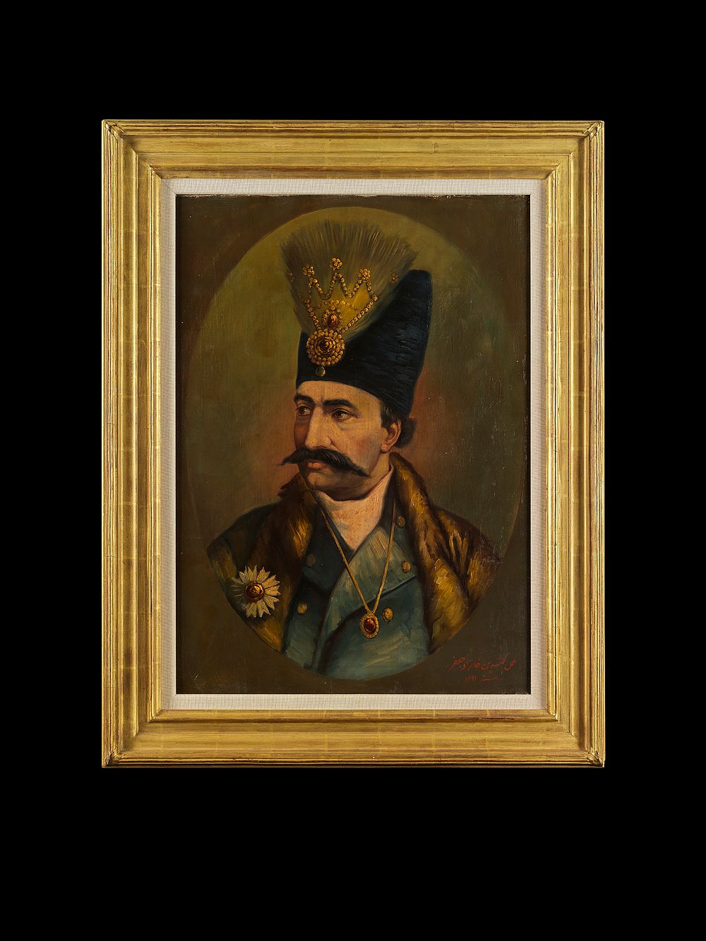 Lot 184: AN IMPORTANT OIL ON CANVAS PORTRAIT OF NASER AL-DIN SHAH, SIGNED BY MIRZA JAFFAR