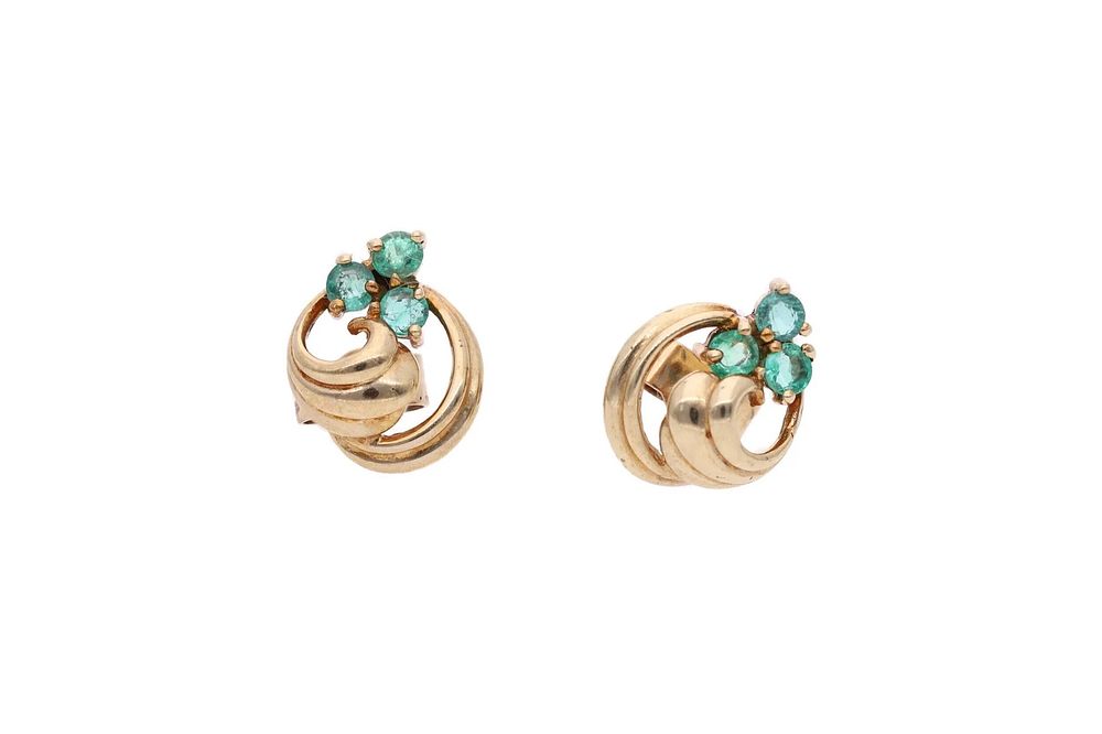 Lot 161: 9ct Gold and Emerald Stud Earrings.