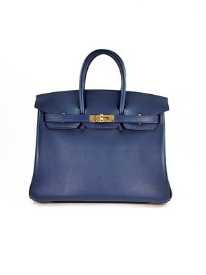 Hermes B25 Bleu Navy Handbag . Hermes Birkin 25 Bleu Nuit, 25cm. 
Hardware: Gold 
Leather: Swift 